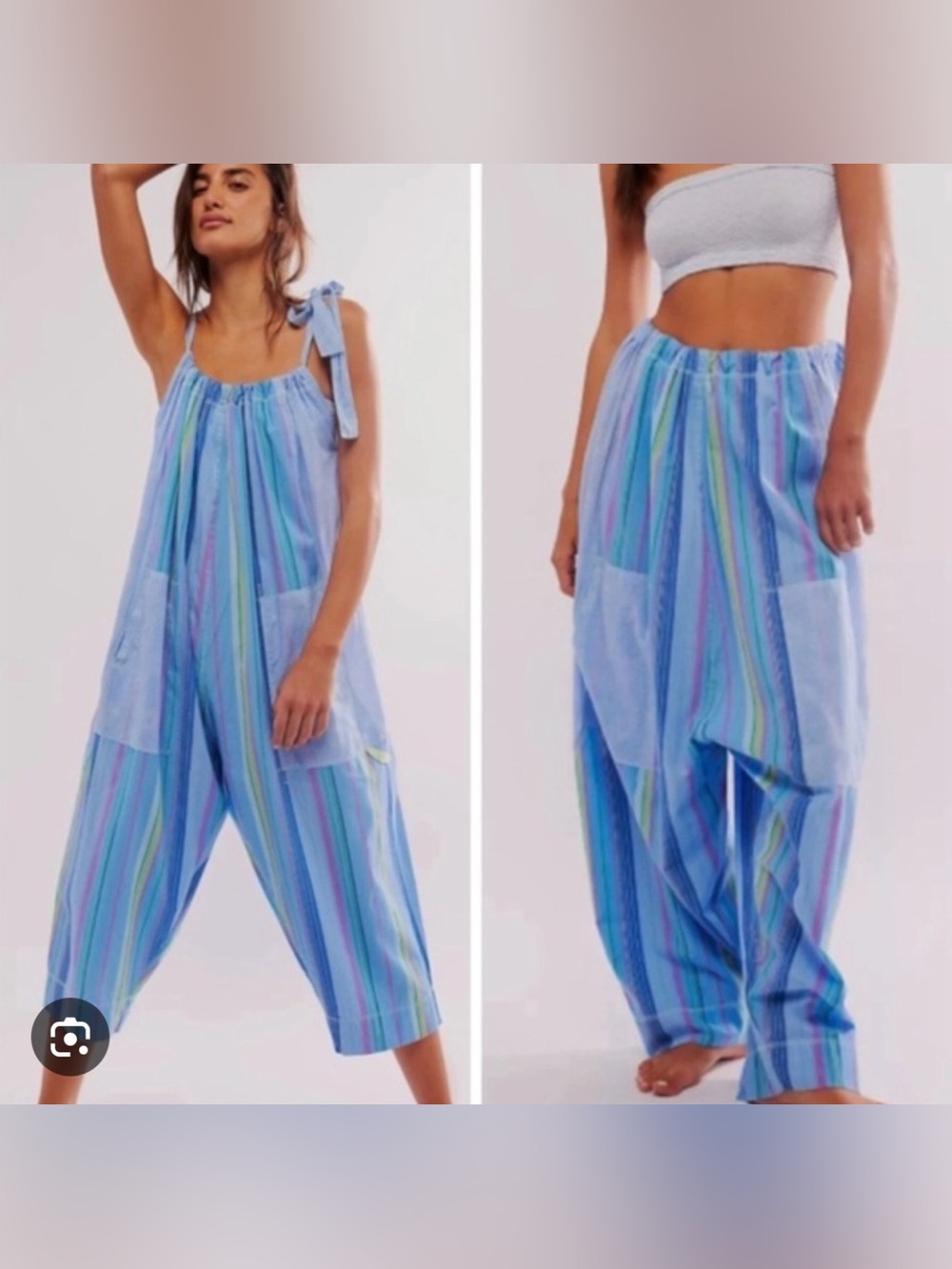 Free People Sky Combo Dream In Color Convertible Boho Hippie Jumpsuit Pants